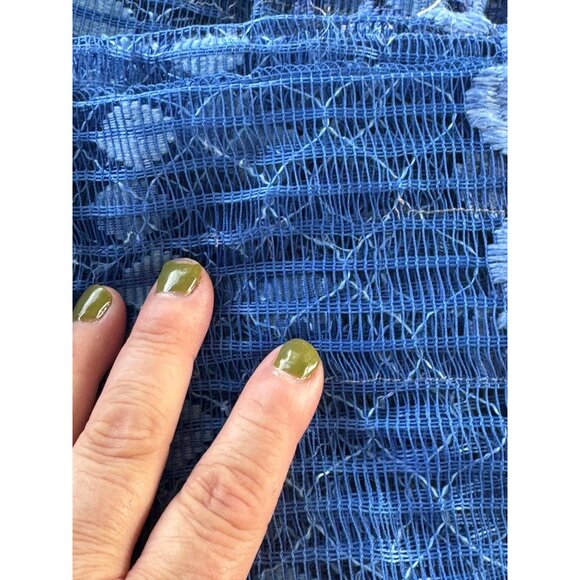 Vintage 70s curtains, groovy navy blue stripes, net woven panels, as a pair - Picture 10 of 10